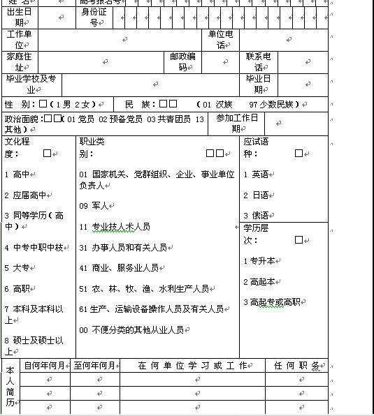 成人高考的毕业登记表是?有初中?gv视频样本学生图片