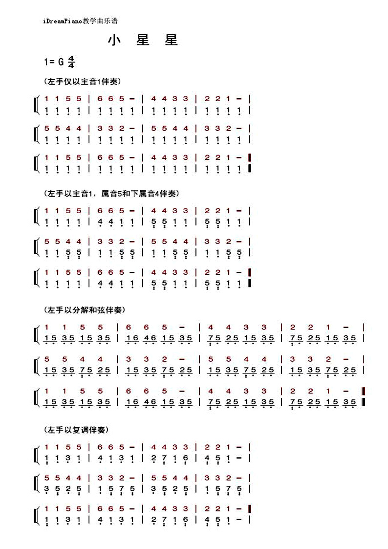求钢琴曲《小星星》简谱(最简单的那类)