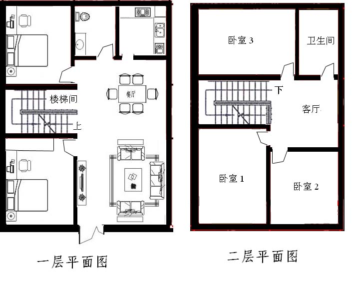 拜求农村2层小楼的平面设计图最好是南北通门的哪种