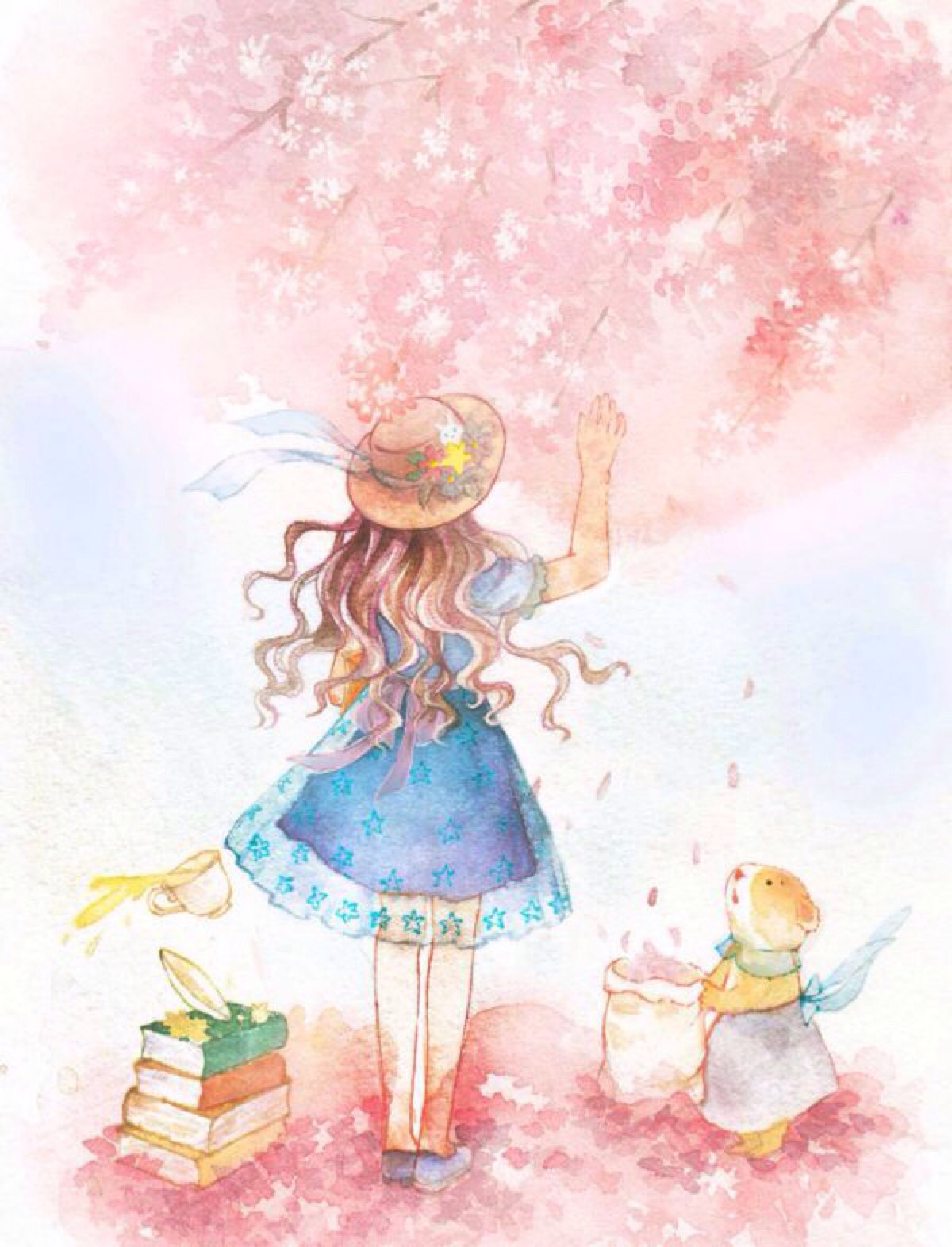 求图片:1:动漫少女荡秋千的图片2:动漫少女站在樱花树下的图片