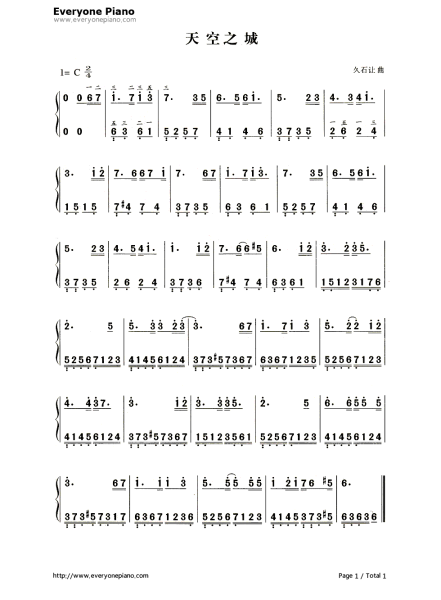 求宫崎骏天空之城主题曲钢琴谱,简谱,还有歌词.
