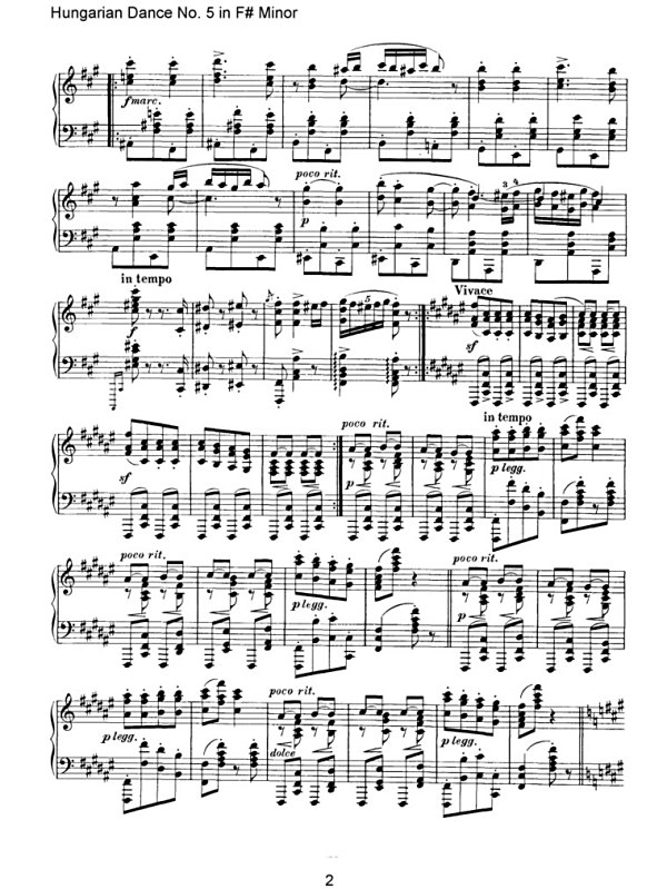 钢琴曲英国号五线谱-匈牙利舞曲 钢琴谱 匈牙利