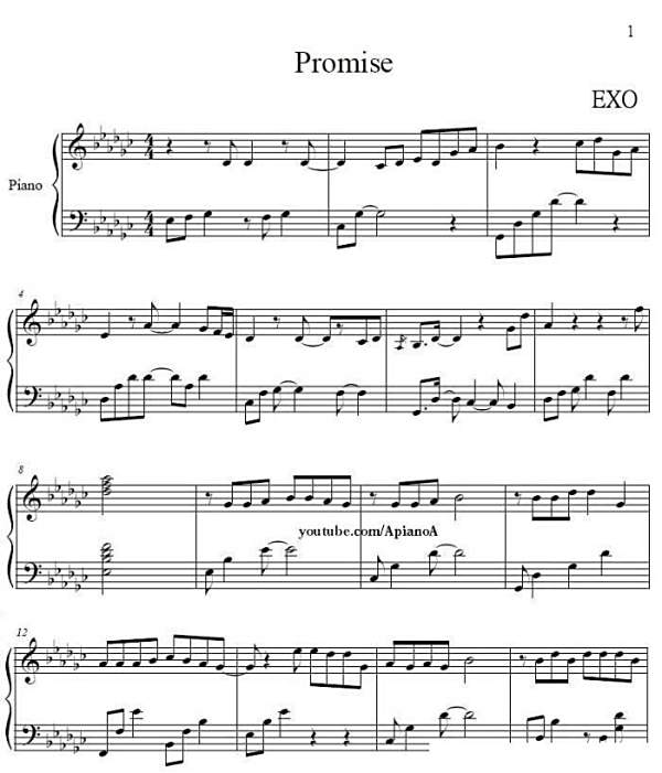求EXO 约定 钢琴谱
