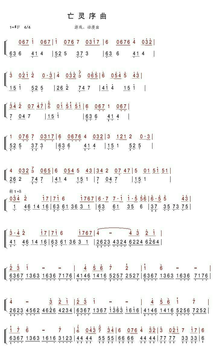 求《亡灵序曲》钢琴曲简谱 谢谢!