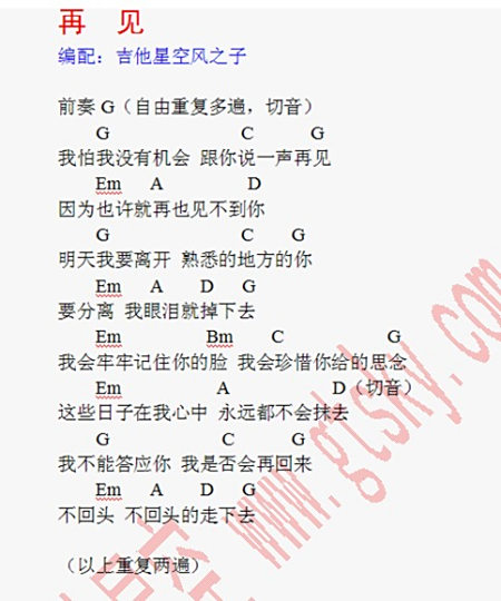 张震岳《再见》比较简单的吉他谱
