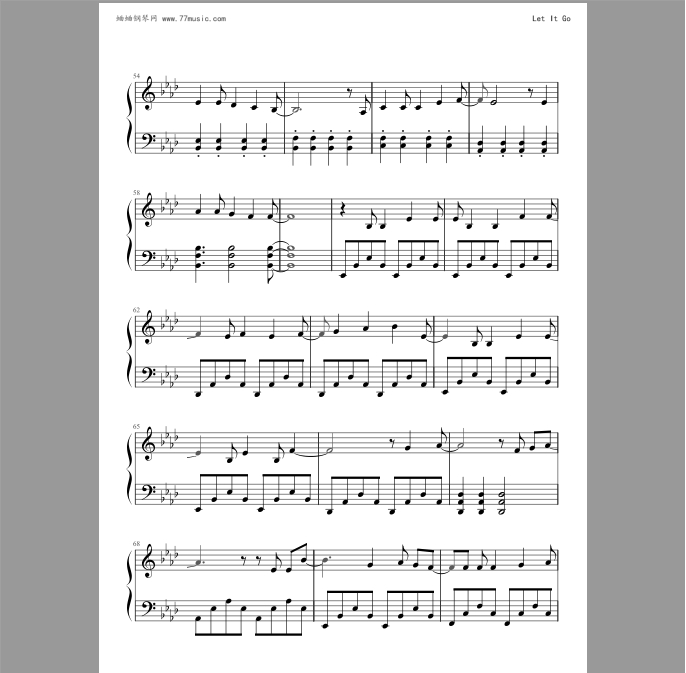 let it go的钢琴谱,类似于字母的钢琴谱