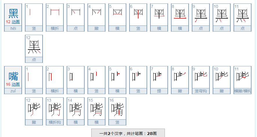 黑嘴一共多少笔画