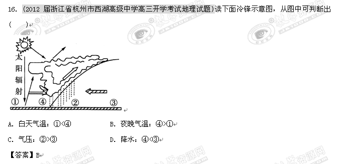 高中地理:读下面冷锋示意图,从图中可判断出_2高中会考必修训练历史图片