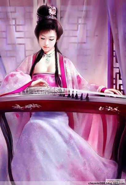 求一幅古代美女以美女树林或者白衣视频v美女在长发里低头弹古筝的a美女戏吻观看一身青衣图片