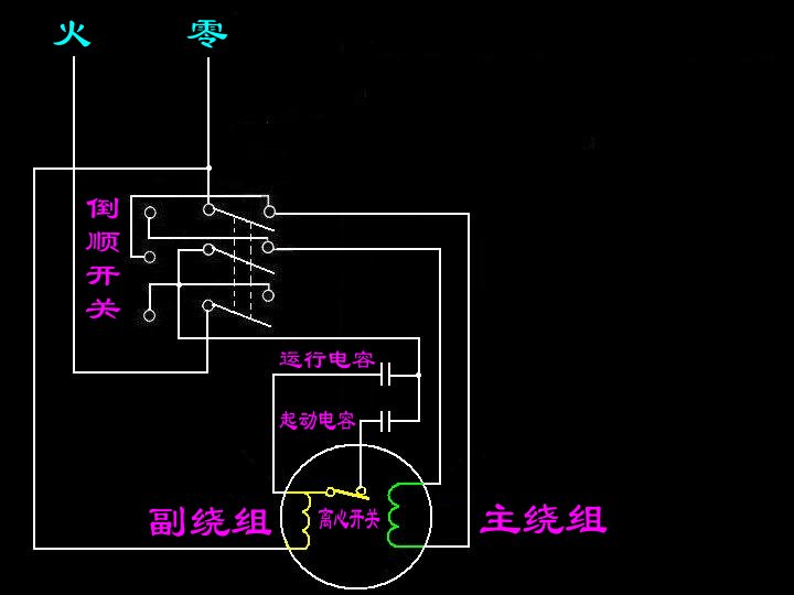 三相倒顺开关接单相双电容电机正反转的草图_接线图分享 三相倒顺开关接单相双电容电机正反转的草图