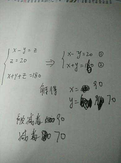 数学题,己知被减数,减数,差的和是180,其中差是20.吗体校初中生枣庄市招图片