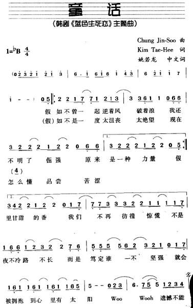 请问谁有《蓝色生死恋》中《秋天的童话》钢琴简谱版?