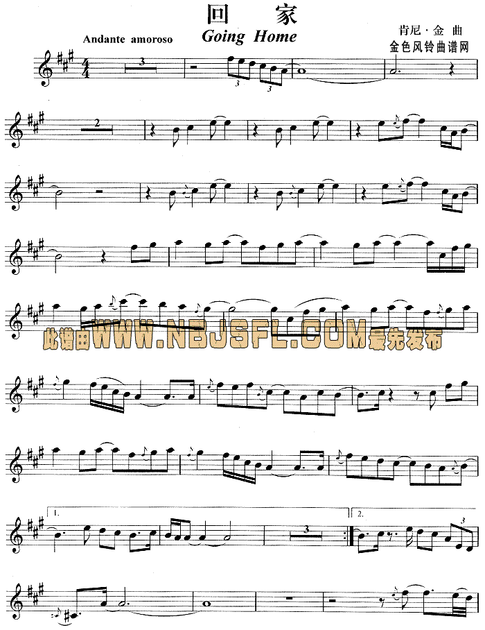 求萨克斯独奏曲《回家》五线谱
