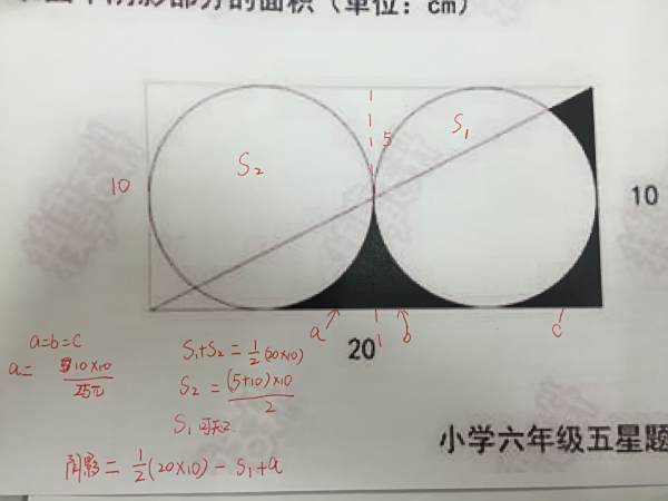 小学六面积五星题长方形阴影圆求年级小学先锋两个泾阳图片