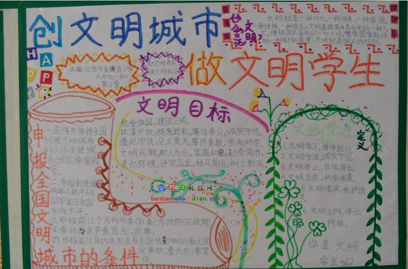 創建文明城市手抄報最好15分鐘辦完好畫字少